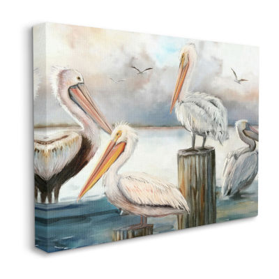 Stupell Industries Pelicans Perched Cloudy Horizon Canvas Art