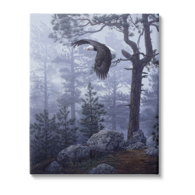 Stupell Industries Eagle Flying Woodland Scene Canvas Art
