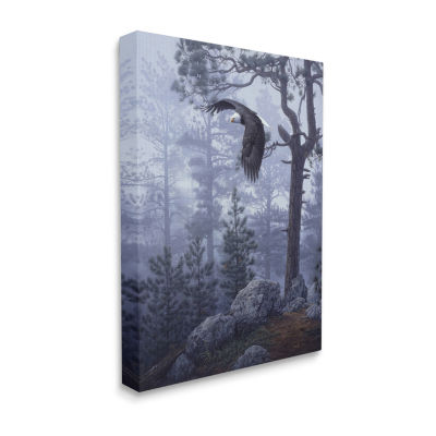 Stupell Industries Eagle Flying Woodland Scene Canvas Art