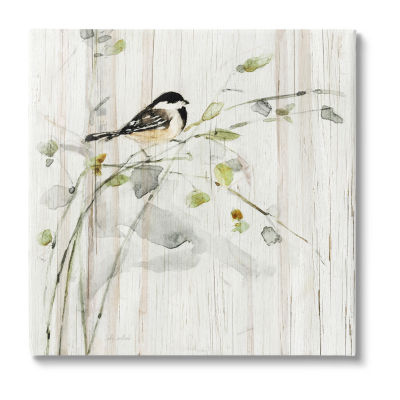 Stupell Industries Bird Perched Birch Pattern Canvas Art