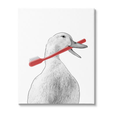 Stupell Industries Duck & Toothbrush Portrait Canvas Art