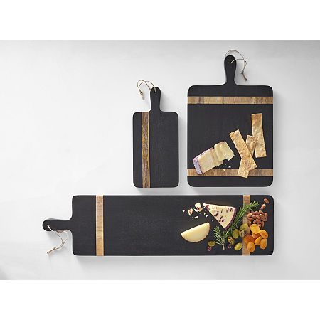 Linden Street Natural/Black Wood Inlay 6x13 Cheese Board, One Size, Natural Black