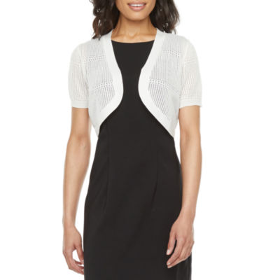 Rabbit Rabbit Rabbit Design Womens Short Sleeve Shrug, Color White