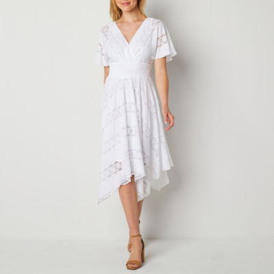 Rabbit Design Short Sleeve Lace Inset Midi Fit + Flare Dress