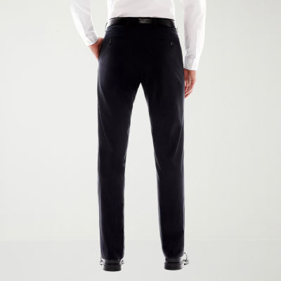 J. Ferrar Navy Flat-Front Stripe Slim Fit Suit Pants