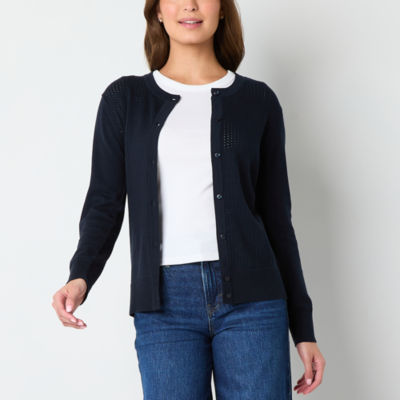 IZOD Juniors Womens Round Neck Long Sleeve Button Cardigan