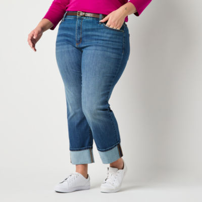 St. John's Bay Plus Womens Mid Rise Wide Cuff Straight Leg Jean