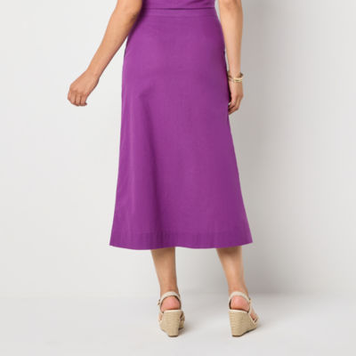 Liz Claiborne Womens Mid Rise Midi A-Line Skirt