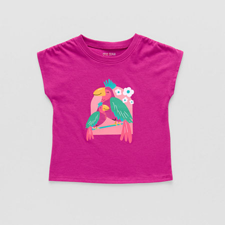 Okie Dokie Toddler & Little Girls Round Neck Short Sleeve Graphic T-Shirt, 6x, Pink