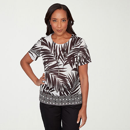 Alfred Dunner Detail Driven Womens Crew Neck Short Sleeve T-Shirt, Large, Black