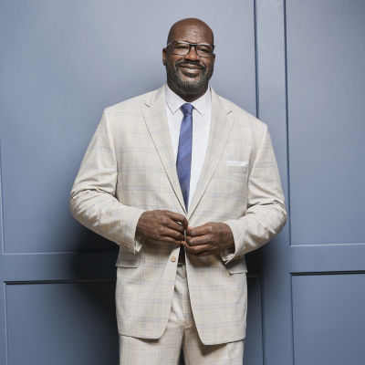 Shaquille O'Neal XLG™ Mens Stretch Fabric Regular Fit Plaid Big and Tall Suit Jacket