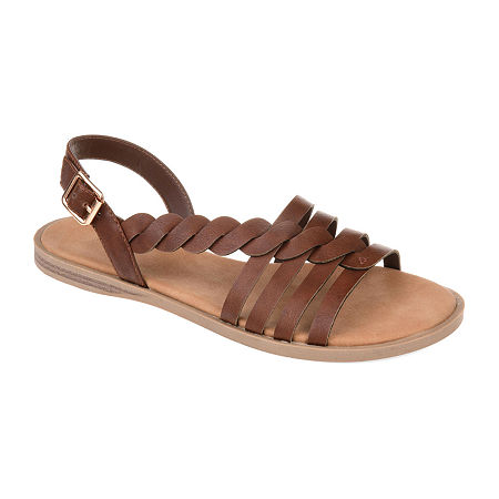 Journee Collection Womens Solay Ankle Strap Flat Sandals, 8 Medium, Brown