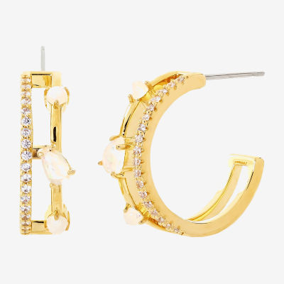 Sparkle Allure Womens White Cubic Zirconia 14K Gold Over Brass 20.6mm Hoop Earrings