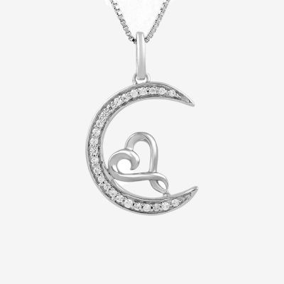 Hallmark Diamonds Womens 1/10 CT. T.W. Natural White Diamond Sterling Silver Heart Moon 18 Inch Pendant Necklace