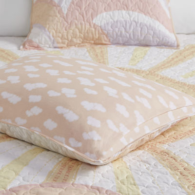 Intelligent Design Ellie Reversible Sunshine Printed 100% Cotton Quilt Set With Throw Pillow