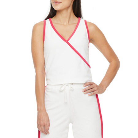 Juicy By Juicy Couture Towel Terry Womens V Neck Sleeveless Wrap Shirt, Medium , White