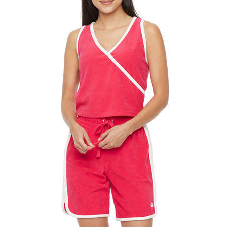 Juicy By Juicy Couture Towel Terry Womens V Neck Sleeveless Wrap Shirt, Small , Pink