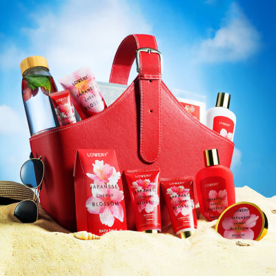 LOVERY™ Japanese Cherry Blossom Bath Set - 25pc Body Care Tote Kit