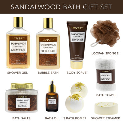 Lovery Sandalwood Bath Gift Set - 11pc Cosmetic Body Care Kit