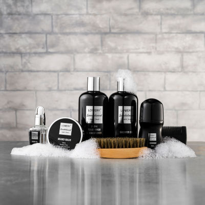 Lovery Sandalwood Gift Basket For Men - 11pc Beard Grooming Home Spa Set