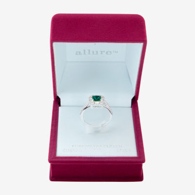 Sparkle Allure Womens Green Crystal Pure Silver Over Brass Halo Cocktail Ring