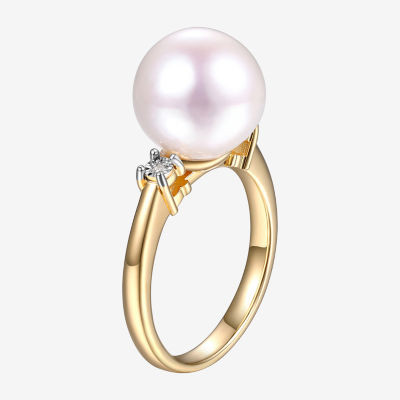 Womens Diamond Accent White Cultured Freshwater Pearl 18K Gold Over Silver Cocktail Ring