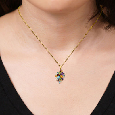 Womens Genuine Multi Color Stone 18K Gold Over Silver Pendant Necklace