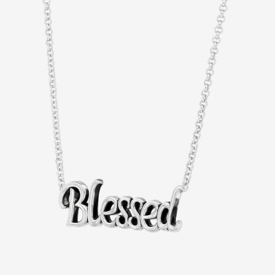 "Blessed" Womens Sterling Silver Pendant Necklace