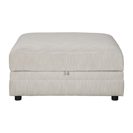 Signature Design By Ashley Neira Fog Living Room Collection Upholstered Storage Ottoman, One Size, White