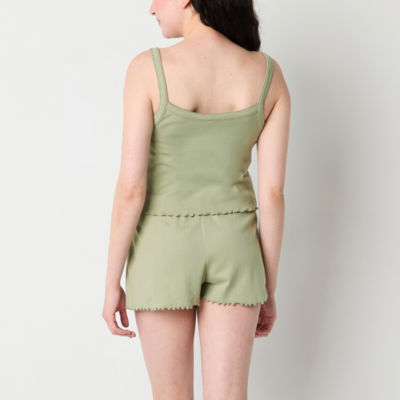 Arizona Body Womens Juniors Rib Sleeveless Square Neck 2-pc. Shorts Pajama Set