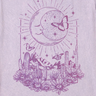 Juniors Moon Floral Boyfriend Womens Crew Neck Short Sleeve Graphic T-Shirt