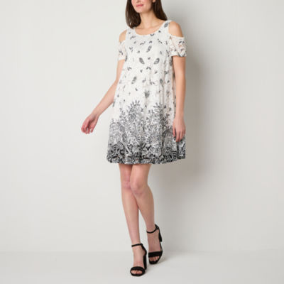 Robbie Bee Short Sleeve Cold-Shoulder Lace Shift Dress