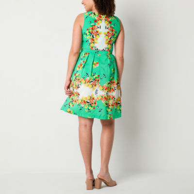 Rabbit Design Sleeveless Floral Fit + Flare Dress