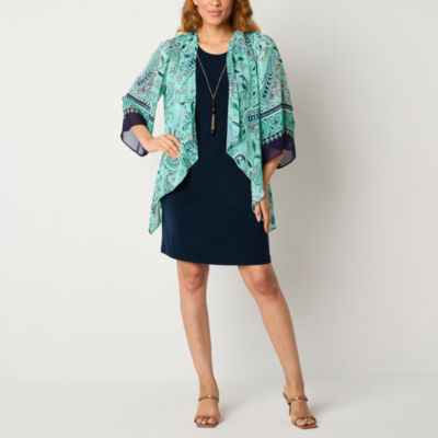 Studio 1 FauxJacket Dress With Removable Necklace, Color Aqua Navy