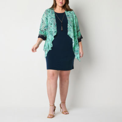 Studio 1 Plus FauxJacket Dress With Removable Necklace, Color Aqua