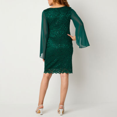 Connected Apparel Womens Lace Long Sleeve Sequin Sheath Dress