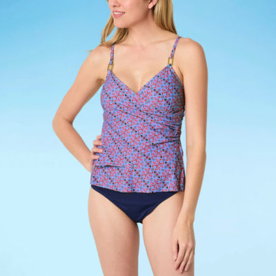 Liz Claiborne Lined Geometric Tankini Swimsuit Top