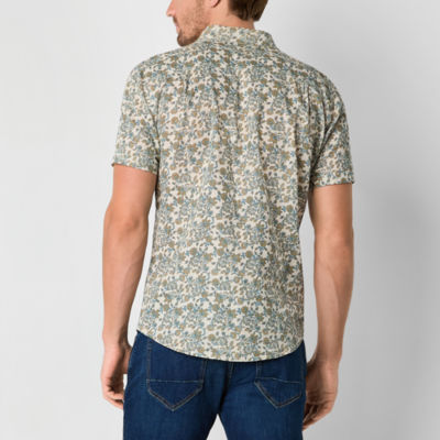 mutual weave Mens Regular Fit Short Sleeve Floral Button-Down Shirt