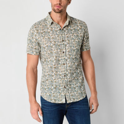 mutual weave Mens Regular Fit Short Sleeve Floral Button-Down Shirt