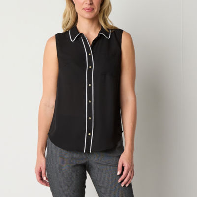 Liz Claiborne Womens Sleeveless Regular Fit Button-Down Shirt