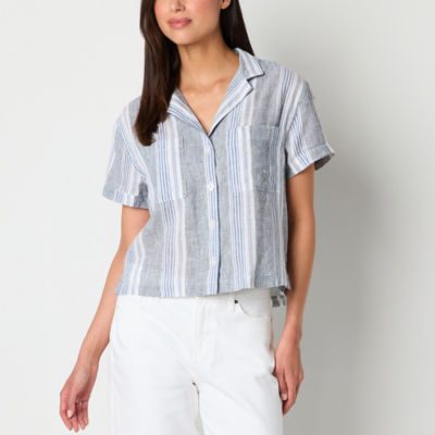 a.n.a Linen Womens Short Sleeve Regular Fit Button-Down Shirt