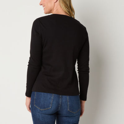 St. John's Bay Womens V Neck Long Sleeve T-Shirt