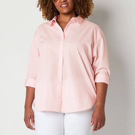 Gloria Vanderbilt Plus Womens Long Sleeve Regular Fit Button-Down Shirt, 2x, Pink