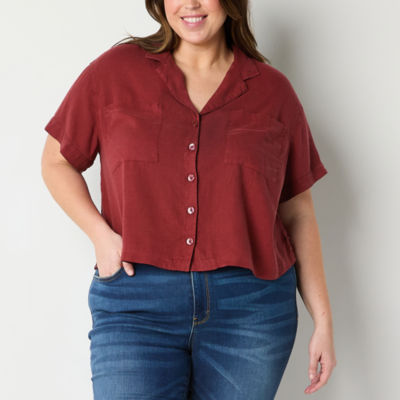 a.n.a Plus Womens Short Sleeve Regular Fit Button-Down Shirt