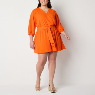 Bold Elements Ruffle 3/4 Sleeve Romper-Plus