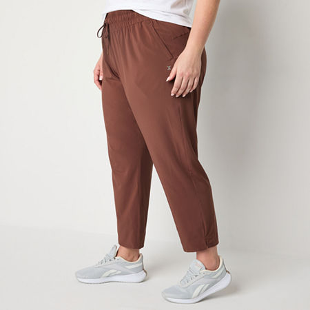 Xersion Womens Plus FeatherLite Woven Mid Rise Tapered Pull-On Pants, 2x, Brown