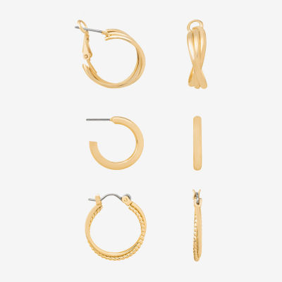Bijoux Bar Delicates Gold Tone Gold Tone Stainless Steel 3 Pair Earring Set