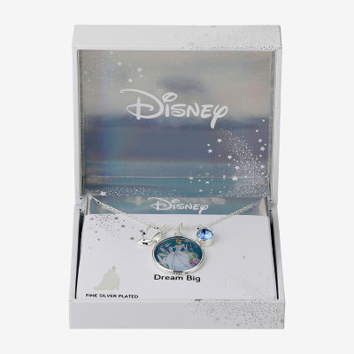 Disney Classics Womens Blue Crystal Pure Silver Over Brass 16 Inch Pendant Necklace