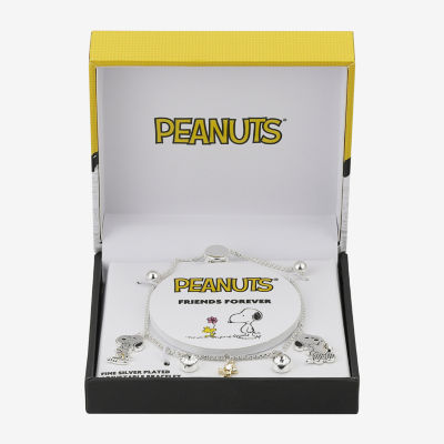 Disney Classics Womens Crystal Pure Silver Over Brass Peanuts Charm Bracelet