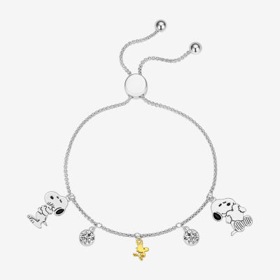 Disney Classics Womens Crystal Pure Silver Over Brass Peanuts Charm Bracelet